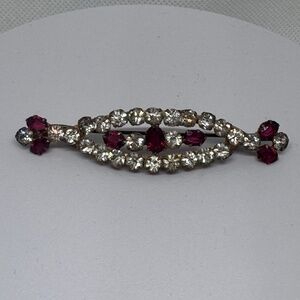 Antique Victorian Brooch C clasp Good filled Red Clear Rhinestones Czech